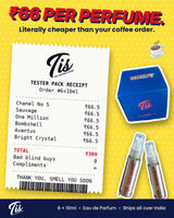 Tis Tester Pack receipt — ₹66 per perfume, ₹399 total